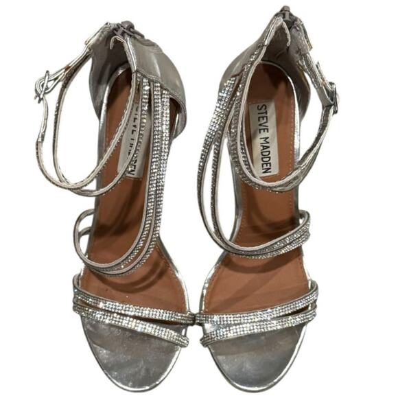Steve Madden Fiffi Silver Heels Strappy Stiletto Open Toe Sandals Women's Size 6 - Picture 7 of 15